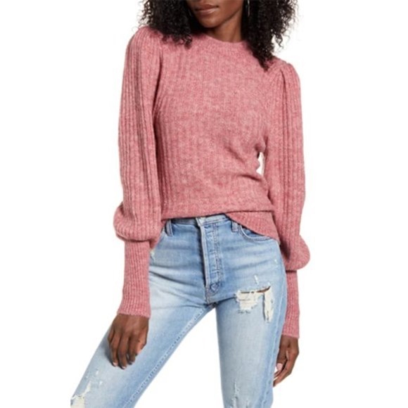 Leith Sweaters - Leith Womens Juliet Sleeve Knit Sweater in Red Chili Size XXS